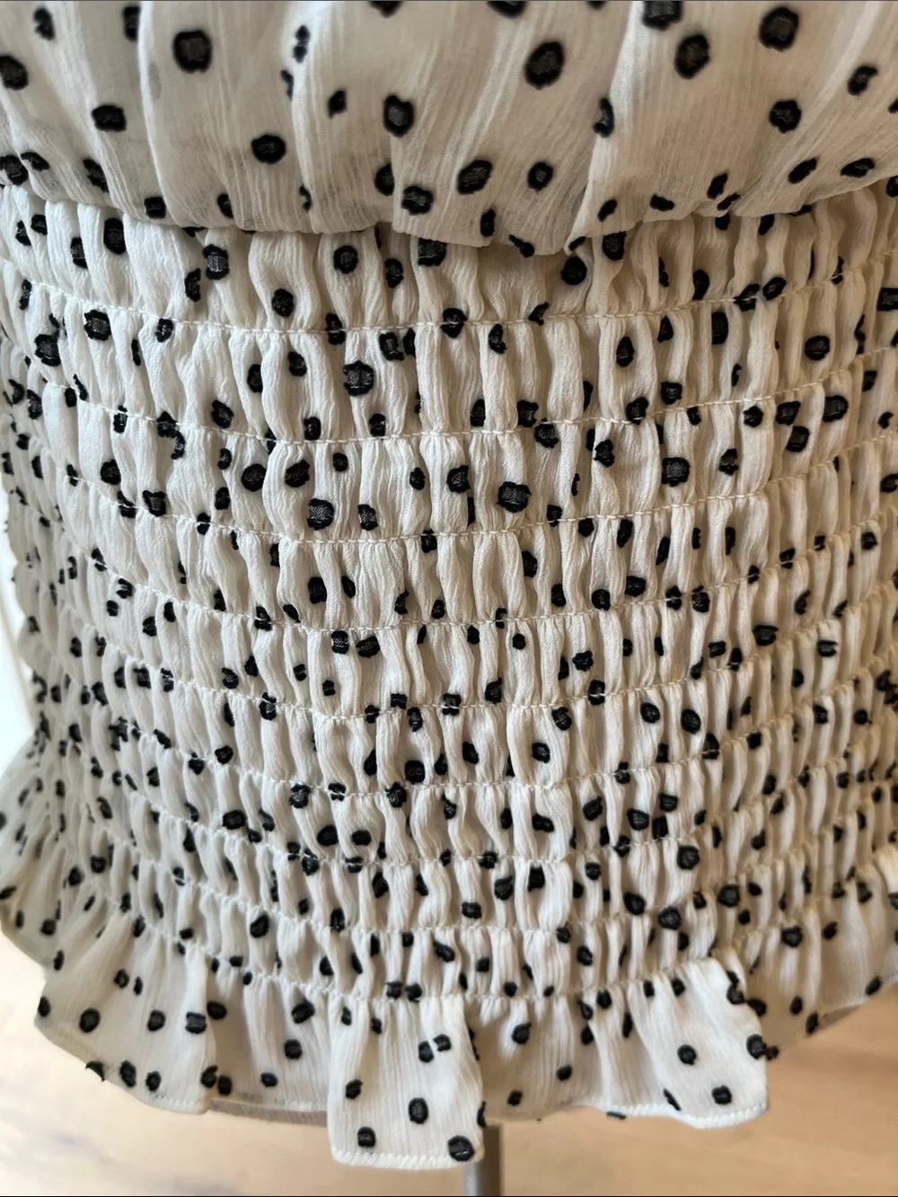 Anthropologie Lucia Cream with Black Polka Dot’s Wide Smocked Waist Top - Picture 5 of 10